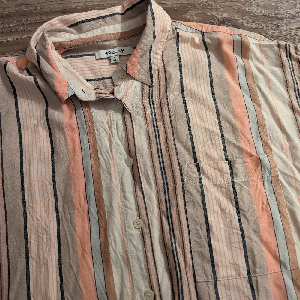 Madewell striped button down dress shirt blouse L - Picture 3 of 3